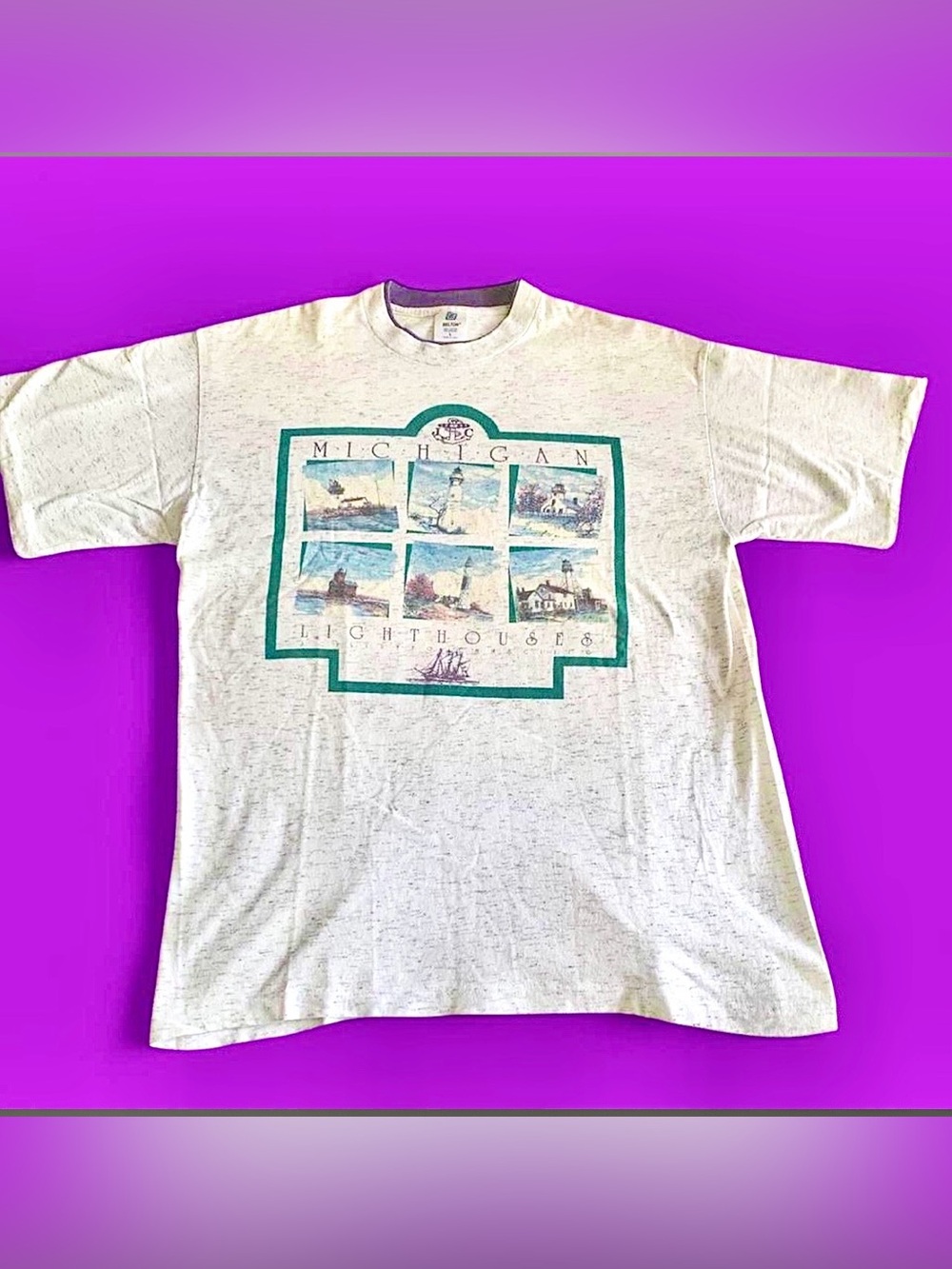 Vintage Michigan Graphic Tee - White with Teal Accent - Single Stitch - USA
